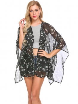 Black Women 3"4 Sleeve Split Front Floral Chiffon Summer Beach Kimono Cardigan, Multicolor
Black Women 3"4 Sleeve Split Front Floral Chiffon Summer Beach Kimono Cardigan, Multicolor