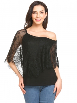 Black Women One Shoulder Casual Loose Fit Patchwork Lace Poncho Chiffon Blouse, Multicolor
Black Women One Shoulder Casual Loose Fit Patchwork Lace Poncho Chiffon Blouse, Multicolor