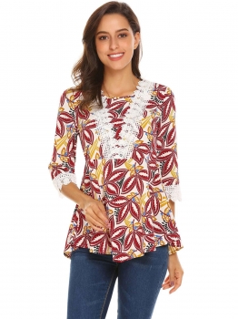 Beige Women 3"4 Sleeve Lace Patchwork Slim Fit Print Irregular Casual Peplum Top, Multicolor
Beige Women 3"4 Sleeve Lace Patchwork Slim Fit Print Irregular Casual Peplum Top, Multicolor