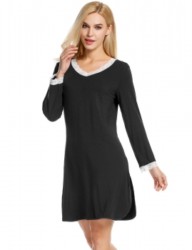 Black Women V Neck Long Sleeve Lace Trimmed Lounge Nightgown Sleepwear Dresses Shapewear & Pajamas, Multicolor
Black Women V Neck Long Sleeve Lace Trimmed Lounge Nightgown Sleepwear Dresses Shapewear & Pajamas, Multicolor