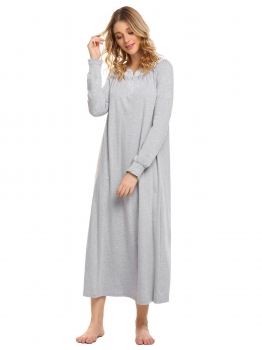 Grey Women Casual V Neck Long Sleeve Lace Patchwork Solid Loose Retro Full Nightgown, Multicolor
Grey Women Casual V Neck Long Sleeve Lace Patchwork Solid Loose Retro Full Nightgown, Multicolor