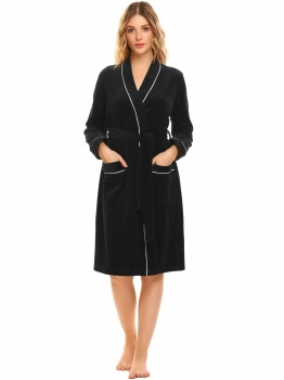 Black Women Velvet Long Sleeve Pockets Patchwork Sleepwear Robe with Belt, Multicolor
Black Women Velvet Long Sleeve Pockets Patchwork Sleepwear Robe with Belt, Multicolor