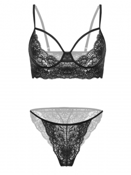 Black Spaghetti Strap Open Cup Sheer Lace Bra with Briefs Lingerie Set, Multicolor
Black Spaghetti Strap Open Cup Sheer Lace Bra with Briefs Lingerie Set, Multicolor