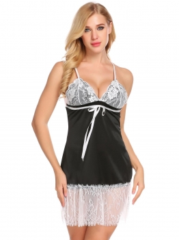 Black Women Sexy Lingerie Babydoll Lace Patchwork Chemise with G-String, Multicolor
Black Women Sexy Lingerie Babydoll Lace Patchwork Chemise with G-String, Multicolor