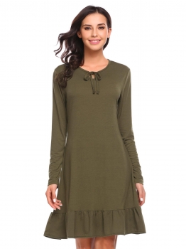Army green Women Casual O-Neck Long Sleeve Solid Bow Tie Ruffle Hem Pullover Loose Dress, Multicolor
Army green Women Casual O-Neck Long Sleeve Solid Bow Tie Ruffle Hem Pullover Loose Dress, Multicolor