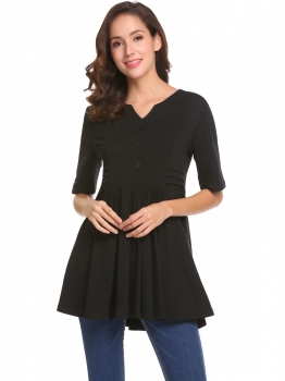 Black Women Casual V-Neck Half Sleeve Pleated Button Front High Waist Tunic T-shirt, Multicolor
Black Women Casual V-Neck Half Sleeve Pleated Button Front High Waist Tunic T-shirt, Multicolor