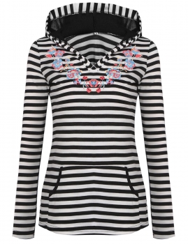 Black and White Hooded Long Sleeve Stripe Print Fashion Fitted Hoodie, Multicolor
Black and White Hooded Long Sleeve Stripe Print Fashion Fitted Hoodie, Multicolor