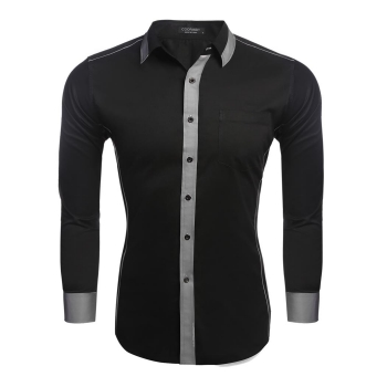 

Long Sleeve Patchwork Button Down Collar Slim Color Block Shirt, Multicolor