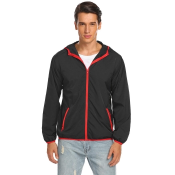 

Black Men Long Sleeve Hooded Waterproof Hoodie Raincoat Basic Jacket Casual Outwear, Multicolor