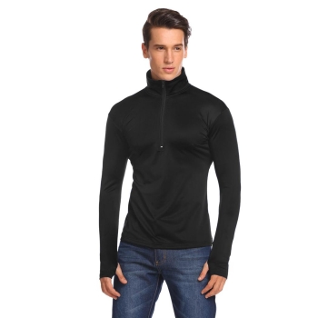 

Black Men Outdoor Long Sleeve Solid Sport Half Zip Fitness Tee T Shirt, Multicolor