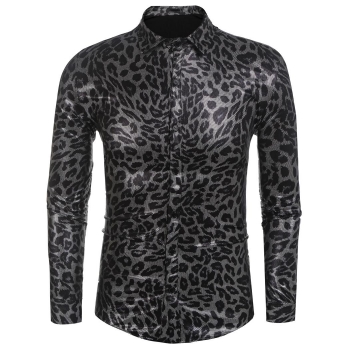 

Black Men Long Sleeve Snake Skin Print Single Breasted Casual Button Front Shirts, Multicolor