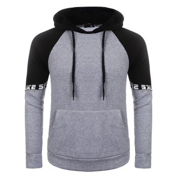 

Black Men Long Sleeve Hooded Letter Print Color Block Pullover Casual Fleece Hoodies, Multicolor