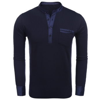 

Navy blue Men Casual Stand Collar Long Sleeve Polo T-Shirt, Multicolor