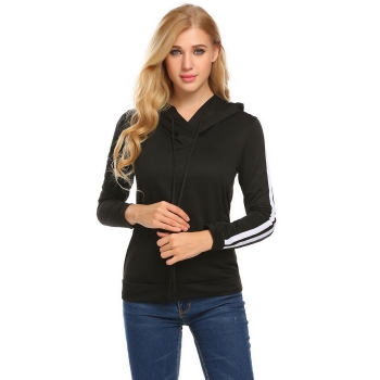 

Black Women Casual Drawstring Hooded Long Sleeve Pocket Patchwork Pullover Sexy Hoodie, Multicolor