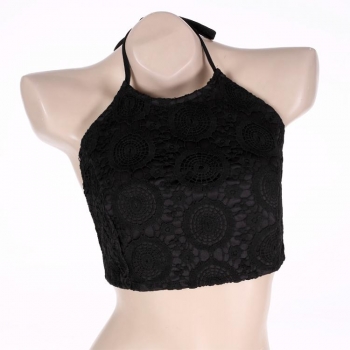 

Black Stylish Lady Women Sexy Lace Floral Halter Backless Casual Club Slim Tank Vests Crop Tops, Multicolor
