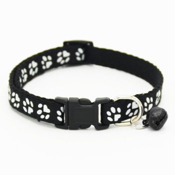 

Black Pet Collar Dog Cat Footprint Safety Adjustable Nylon Leash Collars with Bell, Multicolor