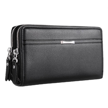 

Black Men Zipper Synthetic Leather Clutch Phone Bag Purse Wallet Card Holder Handbag, Multicolor