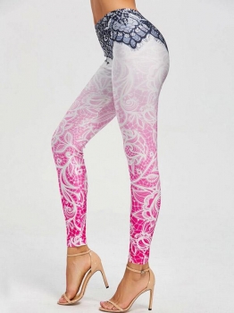 

Women Bohemian Style Floral Print Gradient Fitness Gym Yoga Skinny Leggings, Multicolor