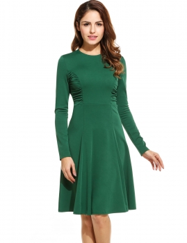 

Women Casual Long Sleeve Solid O Neck Fit-and-Flare Tummy Control Dress, Multicolor