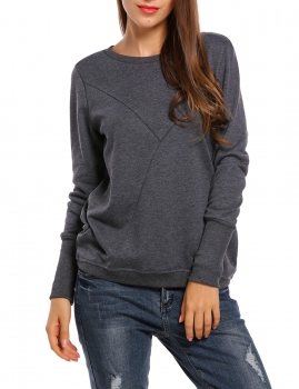 

Dark gray O-Neck Long Cuff Sleeve Solid High-Low Hem Sweatshirt, Multicolor