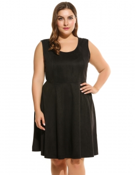 

Women Plus Size Casual Sleeveless Solid O Neck Swing Dress, Multicolor