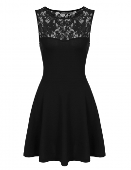 

Black Women Sleeveless Lace Fit and Flare Cocktail Party Mini Skater Dress, Multicolor