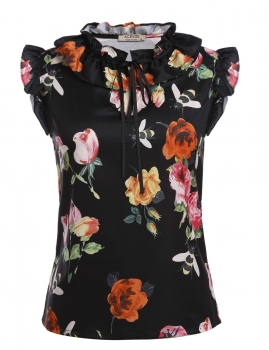 

Black Ruffles Floral Printed Sleeveless Top, Multicolor