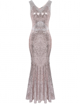 

Pastel pink Mermaid Sequins Sleeveless Evening Fishtail Dress, Multicolor