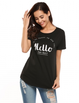 

Black Short Sleeve Print Personality Sports Loose T-shirts, Multicolor
