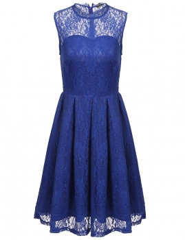 

Blue Stylish Sleeveless Floral Lace O Neck Swing Bridesmaid Dress, Multicolor