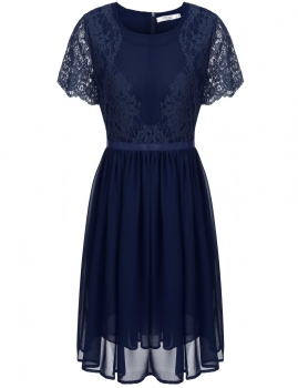 

Navy blue Sleeveless Lace Vintage Style A-Line Dress, Multicolor