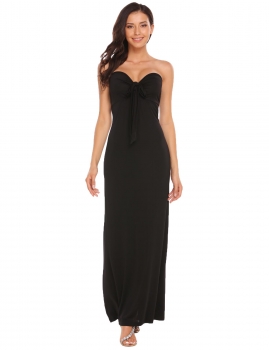 

Black Women Fashion Strapless Sleeveless Solid Maxi Long Party Wedding Dress with Band, Multicolor