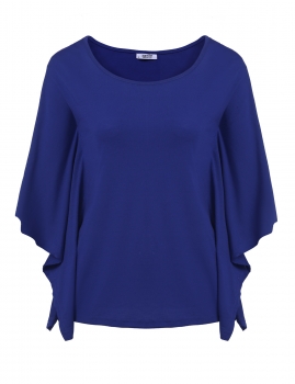 

Blue Short Sleeve O Neck Solid Loose Poncho Tops, Multicolor