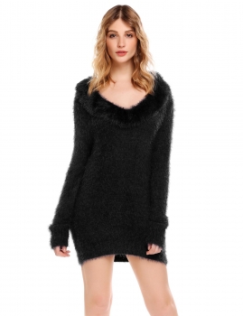 

Black Women Casual Ruffle V-Neck Long Sleeve Pullover Thread Hem Sweater, Multicolor