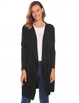 

Black Women Long Sleeve Open Front Draped Thin Knit Sweater Cardigan w" Pocket, Multicolor