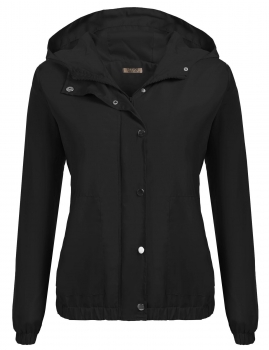 

Black Women Lightweight Hooded Raincoat Active Outdoor Short Waterproof Jacket, Multicolor