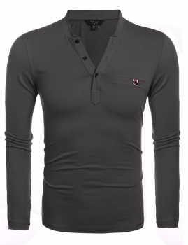 

Dark gray New Mens Casual V-Neck Long Sleeve Solid Button Pocket T-Shirt, Multicolor