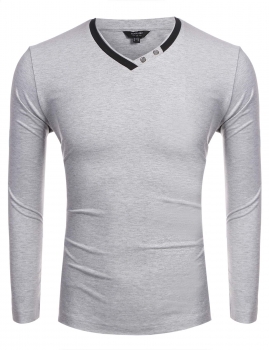 

Gray Men Casual Long Sleeve V Neck Solid Slim Pullover Shirts, Multicolor