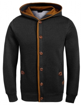 

Dark gray Men Casual Hooded Long Sleeve Elbow Patch Button Down Jacket Outerwear, Multicolor