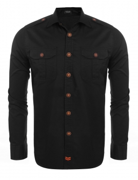 

New Mens Casual Long Sleeve Turn-down Collar Embroidery Button-Down Shirts, Multicolor