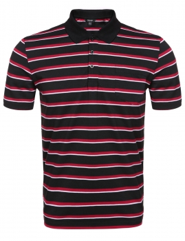 

Black Men's Turn Down Collar Short Sleeve Striped Button Pocket Polo Shirt, Multicolor