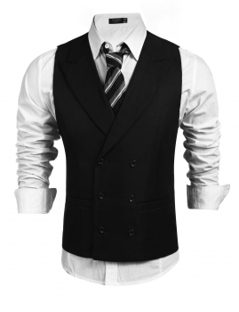 

Black Men Lapel Collar Solid Business Suit Vest, Multicolor