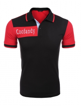 

Black Men's Short Sleeve Turn Down Collar Letter Polo Shirts, Multicolor