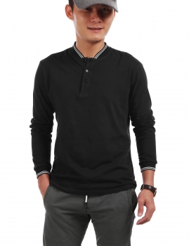 

Black Stand Collar Long Sleeve Solid Polo Tops, Multicolor