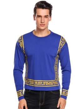 

Blue Men Fashion O-Neck Long Sleeve Tribal Print T-Shirt Top, Multicolor