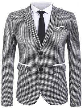 

Black white Men Long Sleeve Notch Lapel 2 Buttons Plaid Casual Formal Slim Fit Blazer Jacket, Multicolor
