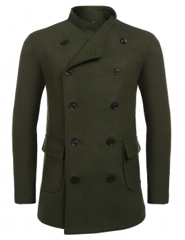 

Army green Men Stylish Warm Soft Double Breasted Wool Blend Coat Jacket with Belt, Multicolor