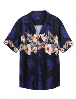 

Blue Men Short Sleeve Floral Hawaiian Shirts, Multicolor