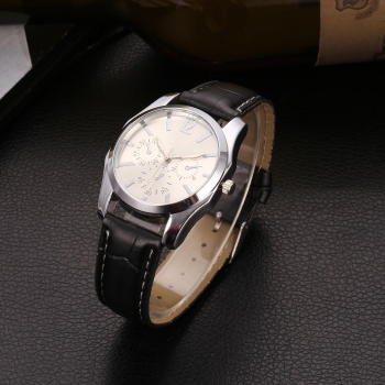 

Black Men Women Bamboo Textured Synthetic Leather Band Quartz Clock Wrist Watch, Multicolor
