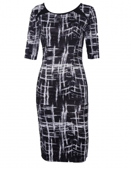 

Black O-Neck Half Sleeve Print Bodycon Pencil Dress, Multicolor